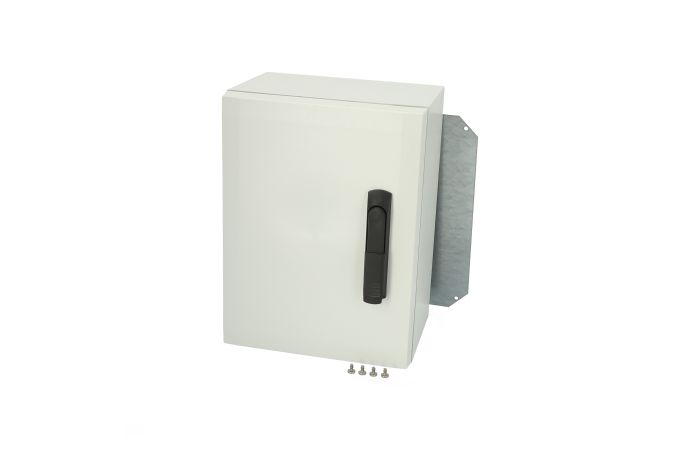 Spinta v/t [400x300x210] IP66 plastikinė su montažine plokšte tuščia ir rankena 2 užraktų pilkos spalvos ARCA 403021S - FIBOX