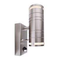 Šviestuvas v/t 2x35W GU10 IP44 D-60mm H-220mm su judesio jutikliu ir šviesos davikliu sidabrinės spalvos šviečia aukštyn/žemyn BRA ZILLY II UP AND DOWN MOTION - DEKO LIGHT