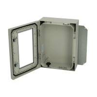 Spinta v/t [400x300x150] IP66 plastikinė su montažine plokšte tuščia ir stiklinėmis durimis 2 užraktų pilkos spalvos ARCA 403015W - FIBOX