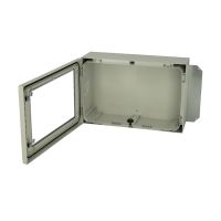 Spinta v/t [400x600x210] IP66 plastikinė su montažine plokšte tuščia ir stiklinėmis durimis 2 užraktų pilkos spalvos ARCA 406021W - FIBOX