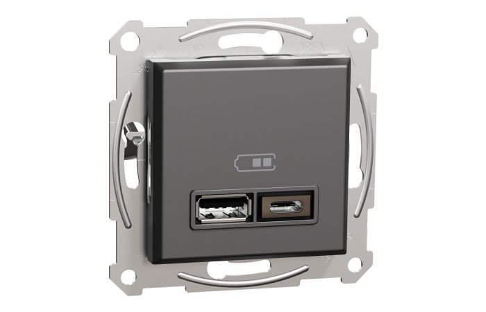 Lizdas p/t dvigubas USB A ir USB C 2.4A antracito spalvos Asfora - SCHNEIDER ELECTRIC