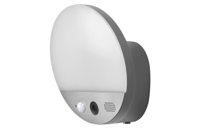 Šviestuvas v/t LED 15W IP44 3000K 950lm D-180mm dimeriuojamas BRA su jutikliu, kamera, garsiakalbiu ir sirena pilkos spalvos WiFi SMART+ Round - LEDVANCE
