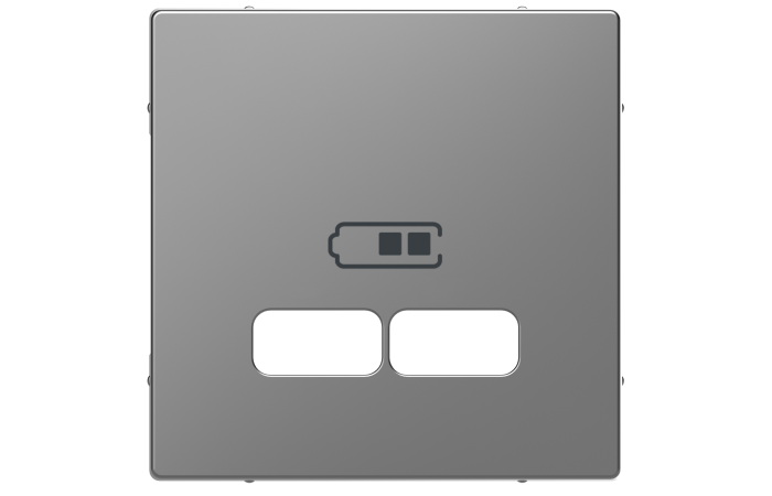 Dangtelis dvigubam USB lizdui su simboliu "Baterija"  nerūdijančio plieno spalvos System Design - SCHNEIDER ELECTRIC