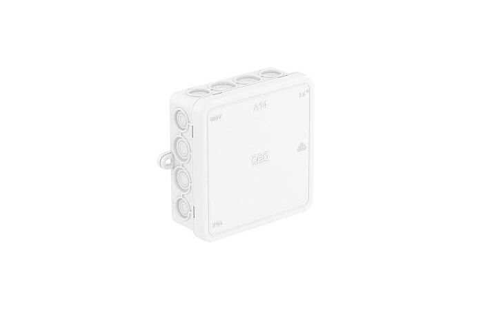 Dėžutė v/t [104x100x40] IP55 tuščia balta be halogenų su tvirtinimo auselėmis A14 HF RW - OBO BETTERMANN