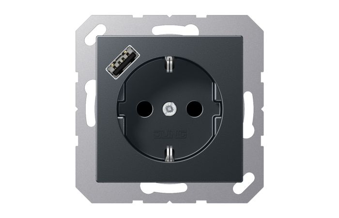 Lizdas p/t SCHUKO su USB A 2A/3A antracito matinės spalvos A - JUNG