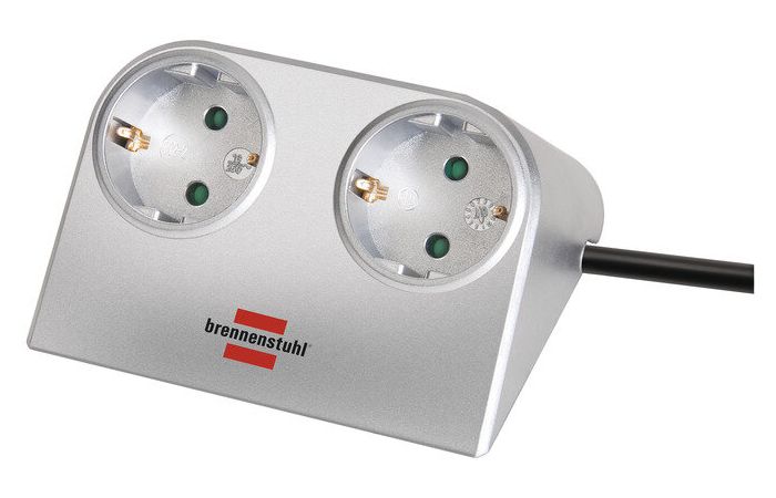 Blokas lizdų ant stalo 2xSCHUKO sidabrinis su kabeliu 1.8m DESKTOP POWER - BRENNENSTUHL