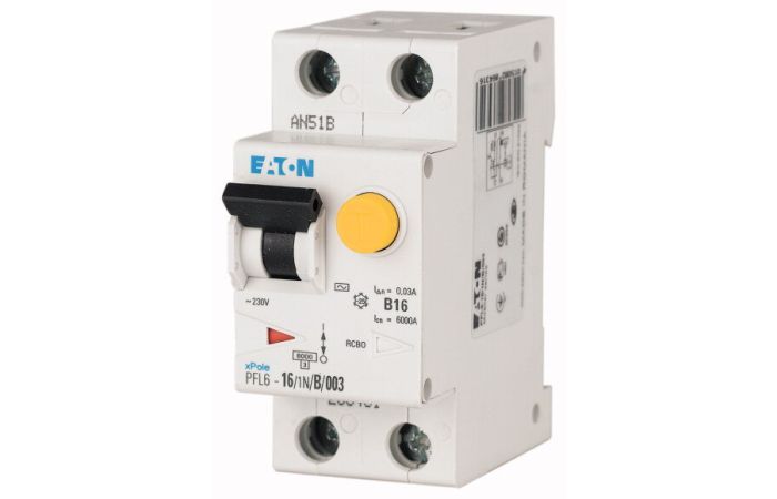 Relė srovės nuotėkio RCBO 2P 6A C 30mA su automatu AC-tipas PFL6-6/1N/C/003 - EATON