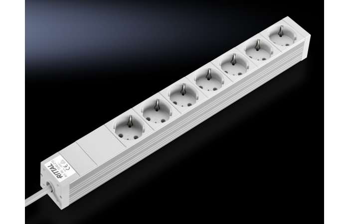 Panelė lizdų SCHUKO 7x230V 19" aliumininė 1U be jungiklio laidas 2.0m DK 7240.210 - RITTAL