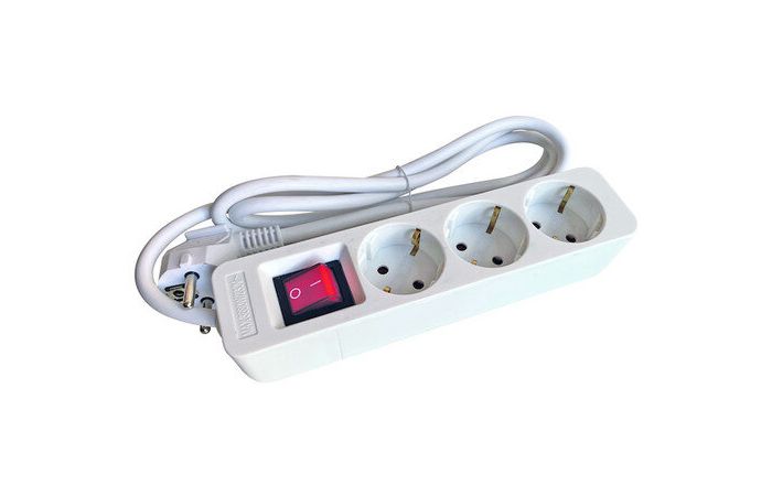 Ilgiklis 1.4m 3 lizdų H05VV-F 3x1.5mm2 su jungikliu IP20 baltas PTSDS 3w - PROTEC