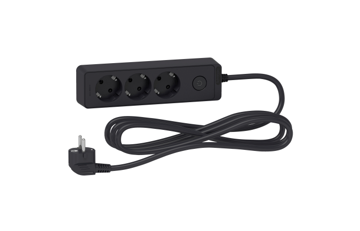 Ilgiklis 3m 3 lizdų su įžeminimu juodas Unica - SCHNEIDER ELECTRIC