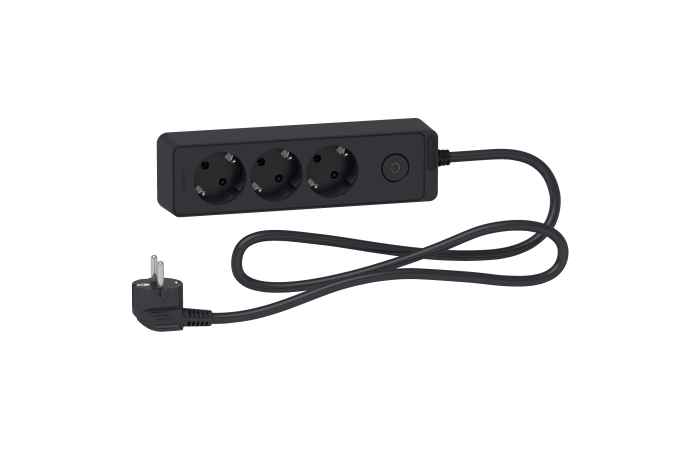 Ilgiklis 1.5m 3 lizdų su įžeminimu juodas Unica - SCHNEIDER ELECTRIC