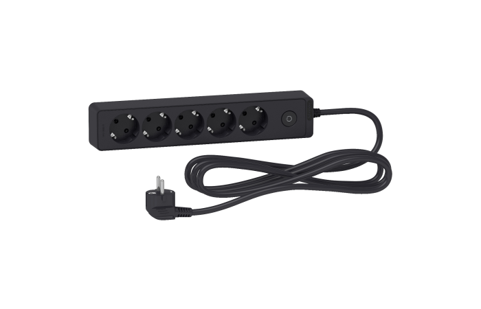Ilgiklis 3m 5 lizdų su įžeminimu juodas Unica - SCHNEIDER ELECTRIC