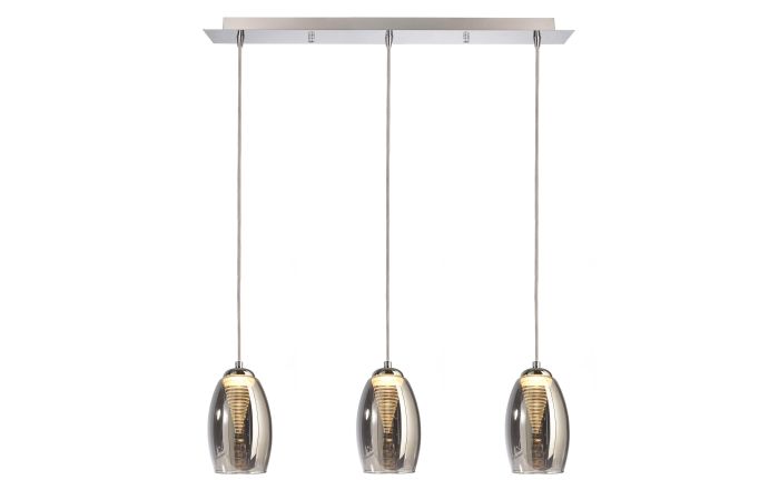Šviestuvas pakabinamas LED 3x4W 3000K 540lm D-115mm dimeriuojamas stiklas chromo spalvos su 1.2m pakabinimo laidu ELECTRA - DEKO LIGHT