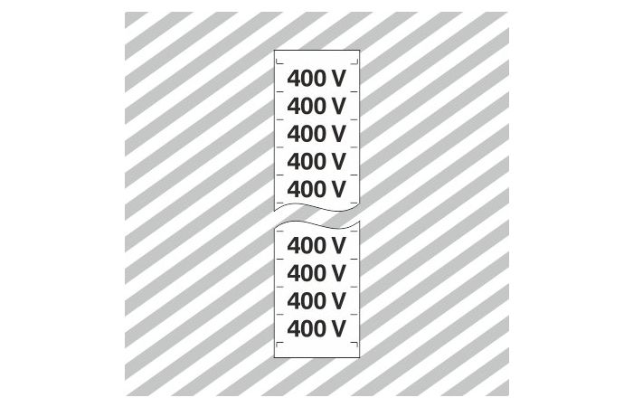 Ženklas užrašas 400V 12x35mm lipdukas OZ/04 [lapelis, pak. po 20 vnt.] - SAUGOS ŽENKLAI