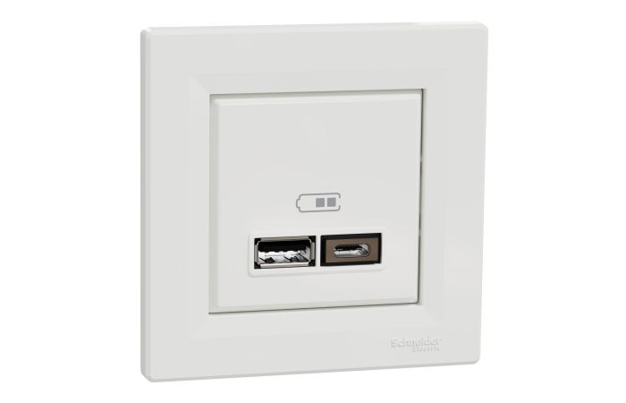 Lizdas p/t dvigubas USB A ir USB C 2.4A baltos spalvos Asfora - SCHNEIDER ELECTRIC