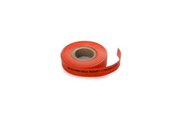 Juosta signalinė „Šviesolaidinis kabelis. Nekasinėti!!! Pavojinga gyvybei!!!” 300mmx0.25mm [400m] - MAIŠELIS