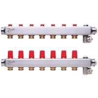 Kolektorius grindų šildymui nerūdijančio plieno su rankiniu nuorinimu 1'' 7+7 SSM-7 [pak. po 2 vnt.] - DANFOSS
