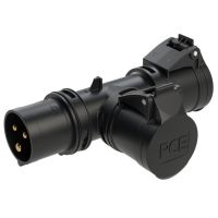 Šakotuvas a/k su lizdas 2xCEE 3P 16A 230V 6h IP44 + kištukas CEE 3P 16A 230V 6h T formos juodas - PCE