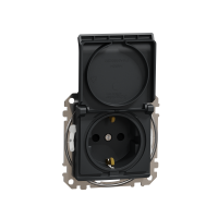 Lizdas p/t SCHUKO su dangteliu IP44 be rėmelio su apsauga nuo vaikų užspaudžiami kontaktai antracito spalvos 16A 250V SEDNA DESIGN - SCHNEIDER ELECTRIC