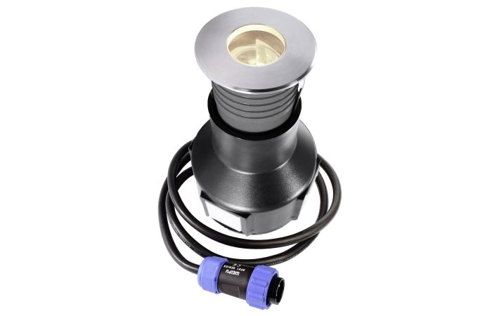 Šviestuvas į/ž LED 2.7W 24V IP67 3000K 110lm D-55mm H-80mm asimetrinis- nerūdijančio plieno sidabrinės spalvos su laidu 1m FORNAC - DEKO LIGHT