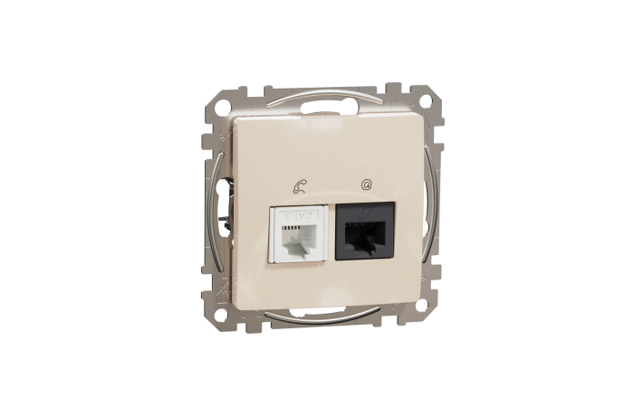 Lizdas kompiuterinis p/t dvigubas RJ45 Kat.5e UTP + RJ11 be rėmelio dramblio kaulo spalvos SEDNA DESIGN - SCHNEIDER ELECTRIC