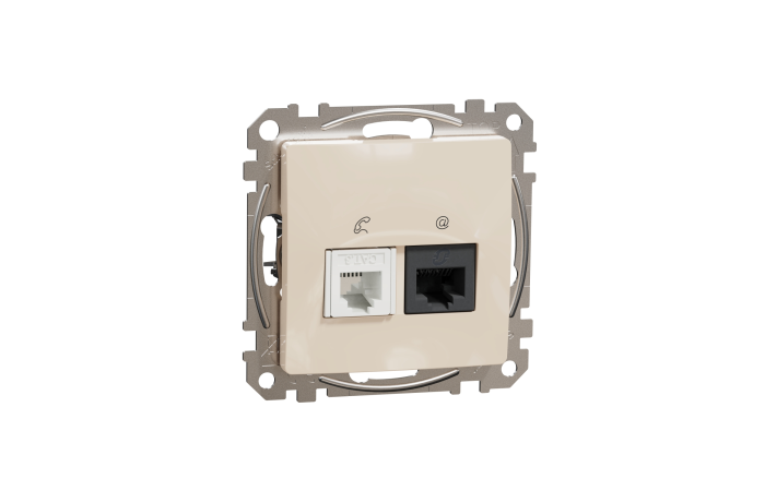 Lizdas kompiuterinis p/t dvigubas RJ45 Kat.6 UTP + RJ11 be rėmelio dramblio kaulo spalvos SEDNA DESIGN - SCHNEIDER ELECTRIC