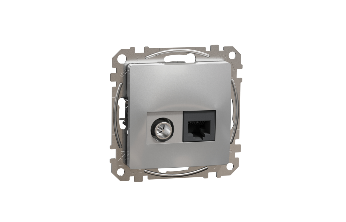 Lizdas kompiuterinis p/t dvigubas RJ45 Kat.6A UTP + TV be rėmelio aliuminio spalvos SEDNA DESIGN - SCHNEIDER ELECTRIC