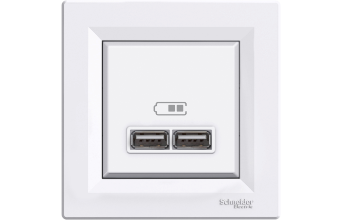 Lizdas p/t dvigubas USB A 2.1A baltos spalvos Asfora - SCHNEIDER ELECTRIC