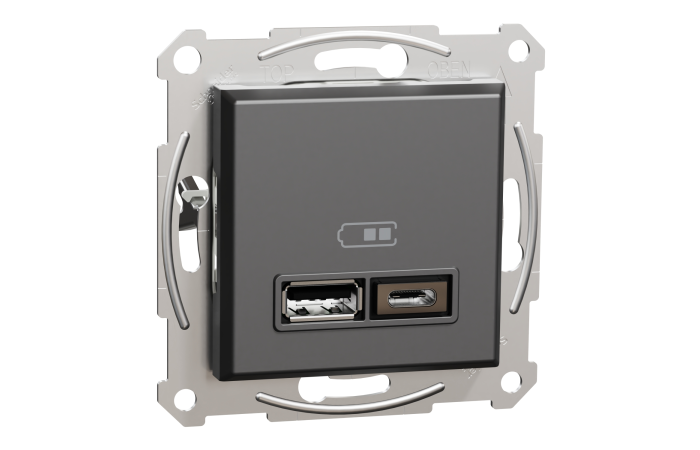 Lizdas p/t dvigubas USB A ir USB C 2.4A antracito spalvos Asfora - SCHNEIDER ELECTRIC