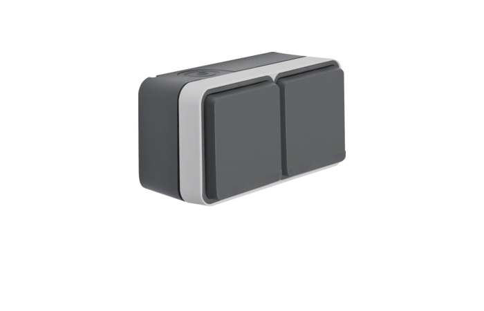 Lizdas v/t SCHUKO dvigubas horizontalus su dangteliu IP55 pilkos matinės spalvos 16A 250V W.1 - BERKER