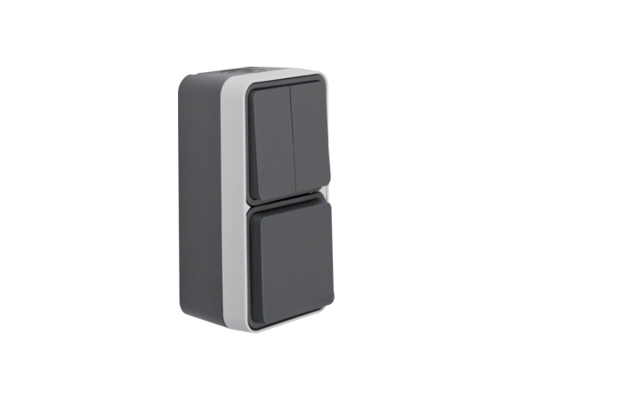 Jungiklis v/t dvigubas ir lizdas SCHUKO su dangteliu IP55 pilkos matinės spalvos 10A/16A 250V W.1 - BERKER