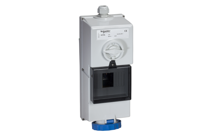 SOCKET W/INTERLOCK RAIL DIN 32A 2P-E 20, 82766, INDUSTRIAL SOCKET OUTLETS, PRATIKA LV SOCKETS AND PLUGS, LOCK IND SOCKETS - SCHNEIDER ELECTRIC (pavadinimas tikslinamas)