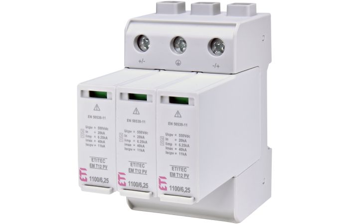 Apsauga viršįtampių 3P B+C 6.25*40kA 1+2 tipo Solar ETITEC EM T12 PV 1100/6,25 - ETI