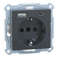 Lizdas p/t SCHUKO su USB A ir USB C 2.4A/3A be rėmelio užspaudžiami kontaktai antracito spalvos System M Merten - SCHNEIDER ELECTRIC