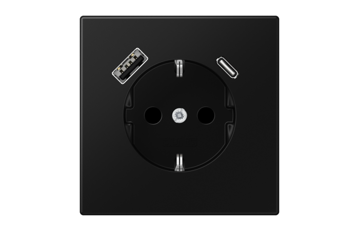 Lizdas p/t SCHUKO su USB A ir USB C 3A juodos matinės spalvos LS - JUNG