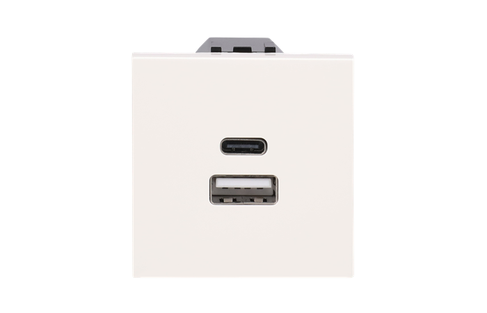Lizdas p/t dvigubas USB A ir USB C 2.4/3A 15W baltos spalvos 2 modulių N2285.4 BL Zenit - ABB