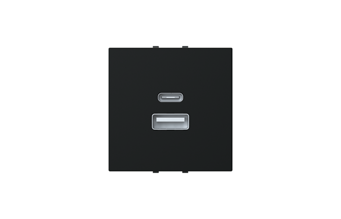 Lizdas p/t dvigubas USB A ir USB C 2.4/3A 15W juodos matinės spalvos 2 modulių N2285.4 NT Zenit S - ABB