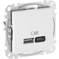 Lizdas p/t dvigubas USB A ir USB C 3A 45W be rėmelio baltos spalvos SEDNA DESING - SCHNEIDER ELECTRIC