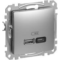 Lizdas p/t dvigubas USB A ir USB C 3A 45W aliuminio spalvos SEDNA DESING - SCHNEIDER ELECTRIC