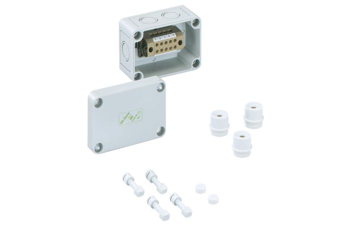 Dėžutė v/t [94x65x57] IP66/IP54 su gnybtais 5x4mm2 pilka be halogenų RKK 4/05-5x4 - SPELSBERG