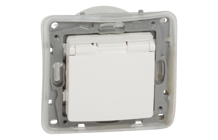 Lizdas p/t SCHUKO baltas IP44 su dangteliu be rėmelio 16A 250V NILOE - LEGRAND