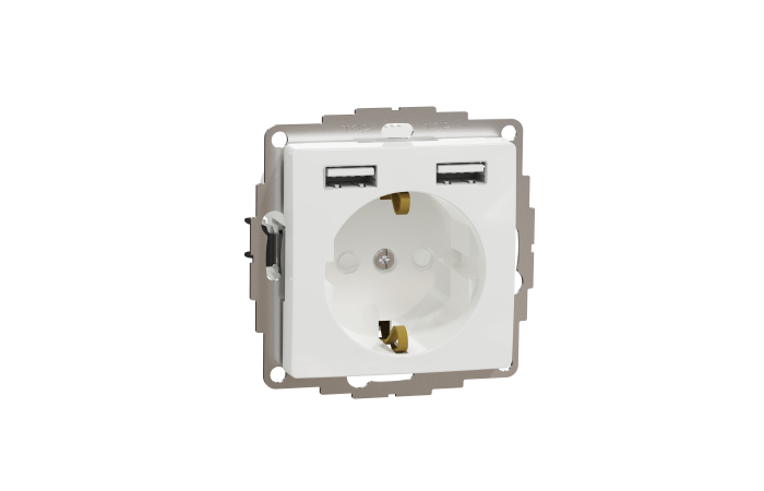 Lizdas p/t SCHUKO su 2xUSB A 2.1A užspaudžiami kontaktai baltos spalvos 16A 250V SEDNA DESIGN - SCHNEIDER ELECTRIC