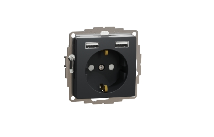 Lizdas p/t SCHUKO su 2xUSB A 2.1A užspaudžiami kontaktai antracito spalvos SEDNA DESIGN - SCHNEIDER ELECTRIC