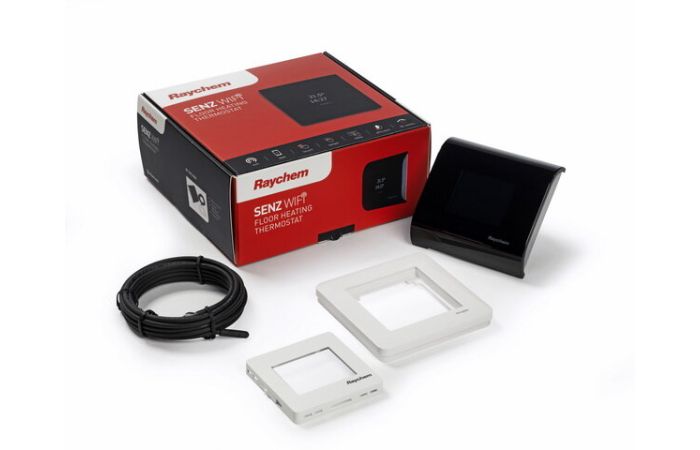 Termostatas grindų ir patalpos su jutikliu 13A IP21 max.3kW SENZ-WIFI dvi apdailos juoda/balta (balta be rėmelio) - RAYCHEM