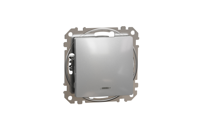 Mygtukas p/t viengubas be rėmelio su mėlynu LED pašvietimu aliuminio spalvos 10A 250V SEDNA DESIGN - SCHNEIDER ELECTRIC