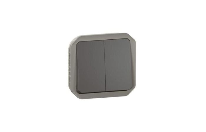 Perjungiklis-mygtukas p/t dvigubas IP55 be rėmelio antracito spalvos 10A 250V Plexo - LEGRAND