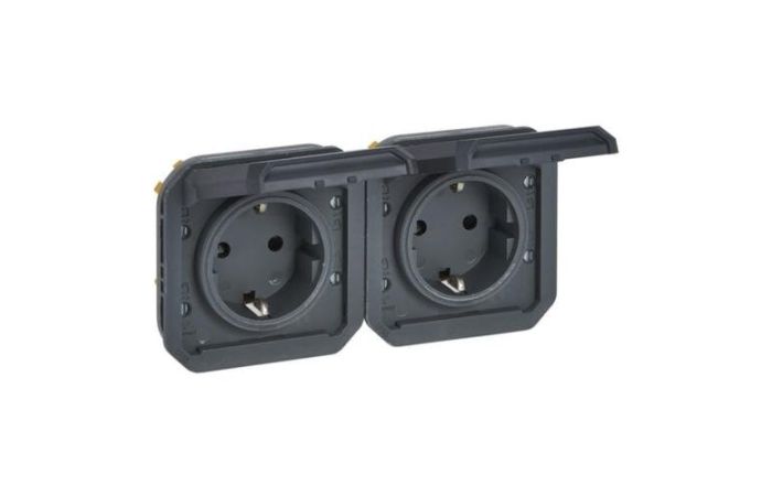 Lizdas p/t SCHUKO dvigubas su dangteliu IP55 mechanizmas antracito spalvos 16A 250V Plexo - LEGRAND