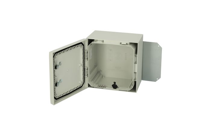 Spinta v/t [300x300x210] IP66 plastikinė su montažine plokšte tuščia 2 užraktų pilkos spalvos ARCA 303021 - FIBOX