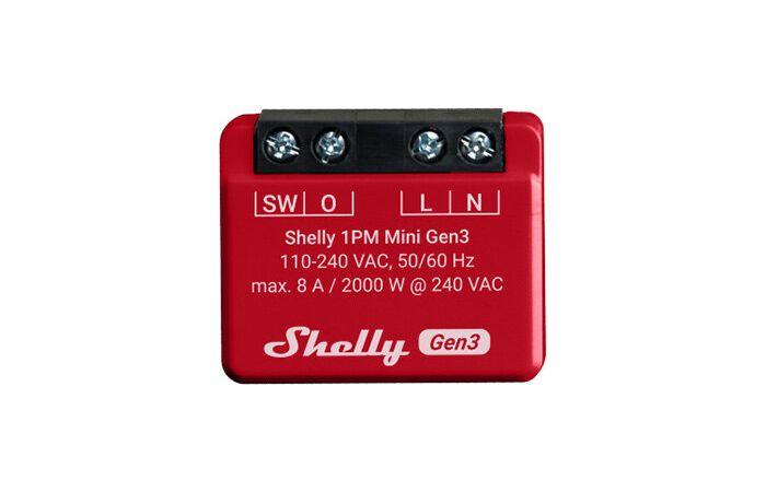 Valdiklis 2000W 8A 240V AC Wi-Fi/Bluetooth raudonas Shelly Mini 1PM Gen3 - SHELLY