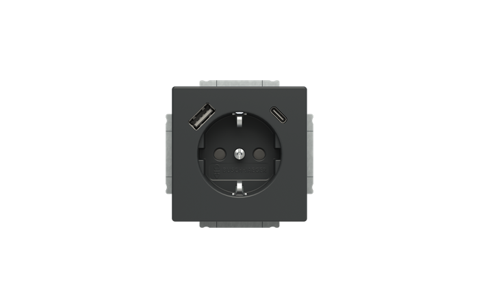 Lizdas p/t SCHUKO su USB A ir USB C 2.4/3A antracito spalvos 16A 230V 20 EUCB2USBAC-81-500 Future Linear - ABB